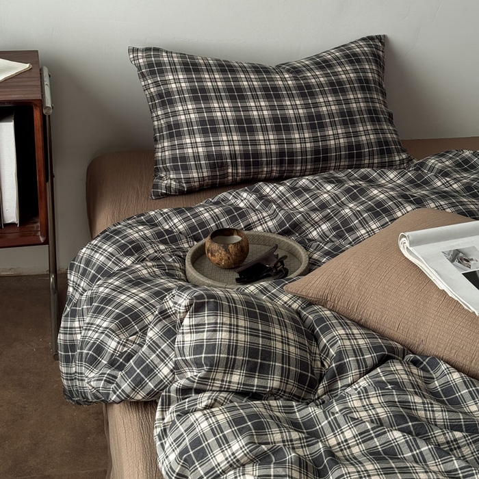 91家纺网 家纺一手货源 找家纺 豪美鑫 2026新款经典格纹四件套 苏格兰系列 苏格兰-灰