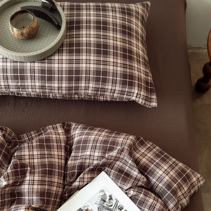 91家纺网 家纺一手货源 找家纺 豪美鑫 2026新款经典格纹四件套 苏格兰系列 苏格兰-咖