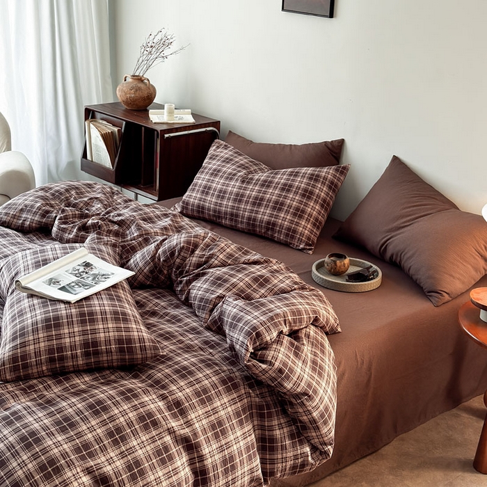 91家纺网 家纺一手货源 找家纺 豪美鑫 2026新款经典格纹四件套 苏格兰系列 苏格兰-咖