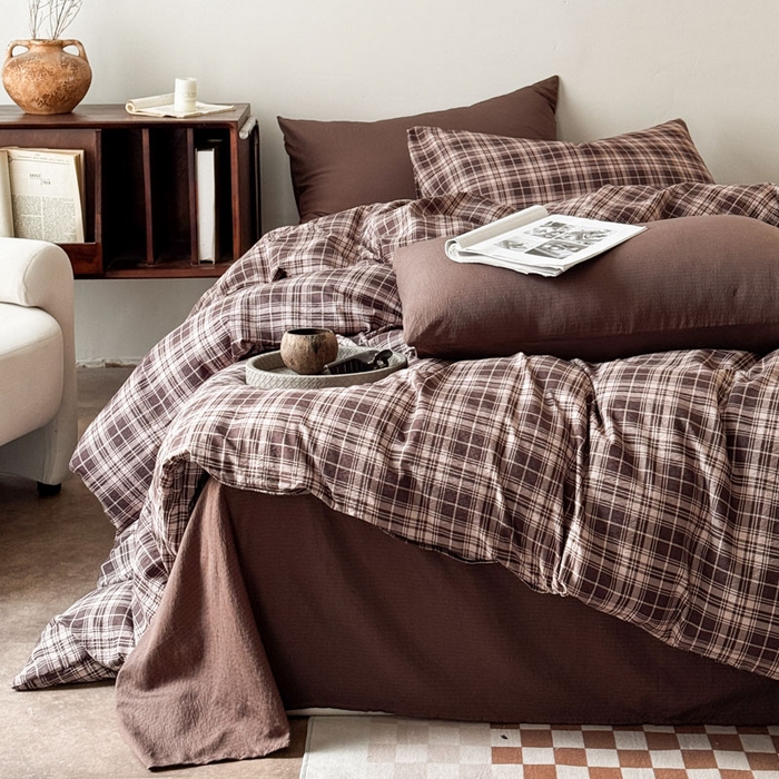 91家纺网 家纺一手货源 找家纺 豪美鑫 2026新款经典格纹四件套 苏格兰系列 苏格兰-咖