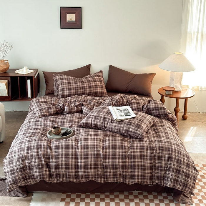 91家纺网 家纺一手货源 找家纺 豪美鑫 2026新款经典格纹四件套 苏格兰系列 苏格兰-咖