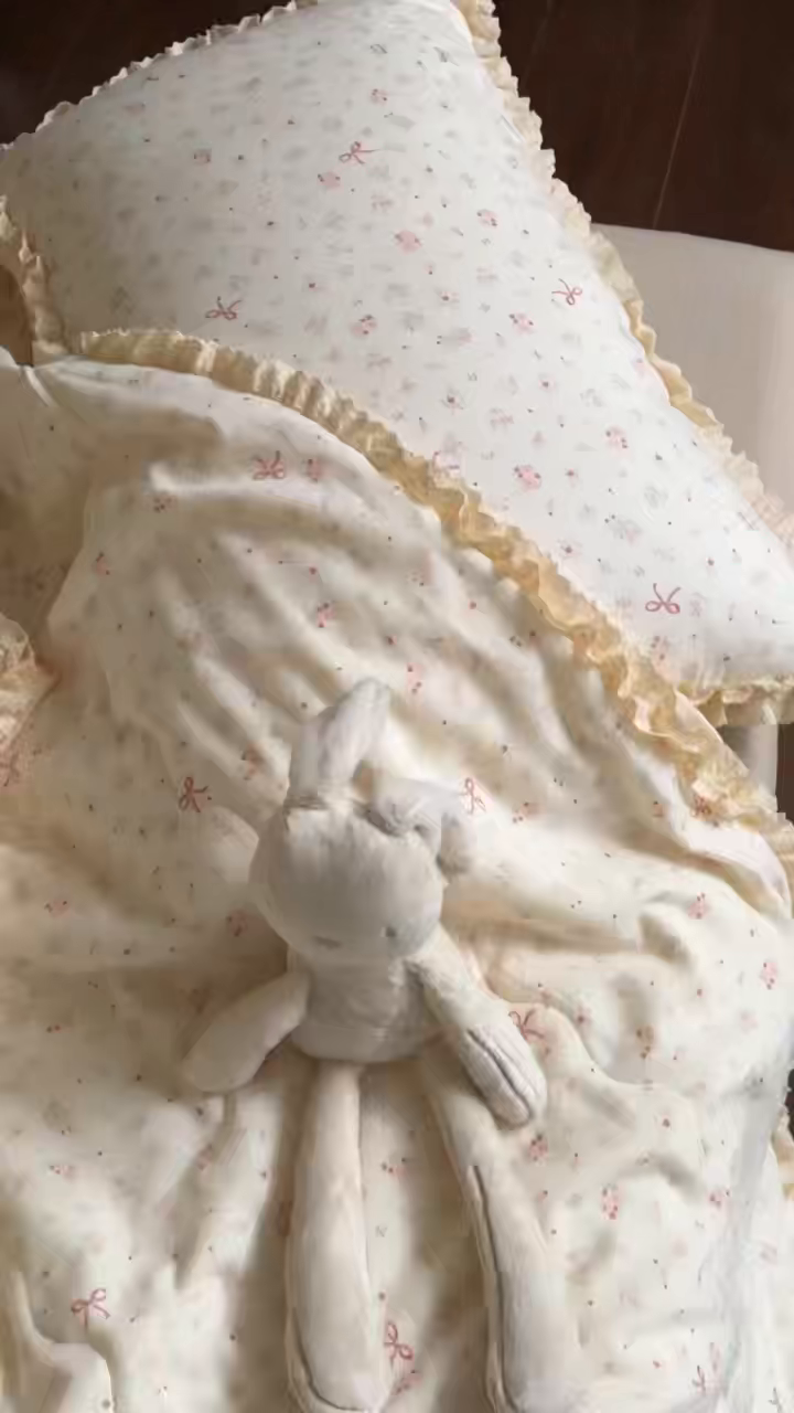 91家纺网 家纺一手货源 找家纺 洋铭区（原狠狠爱） 2026新款双层纱皱皱花边夏被夏凉被空调被三件套 花语情怀