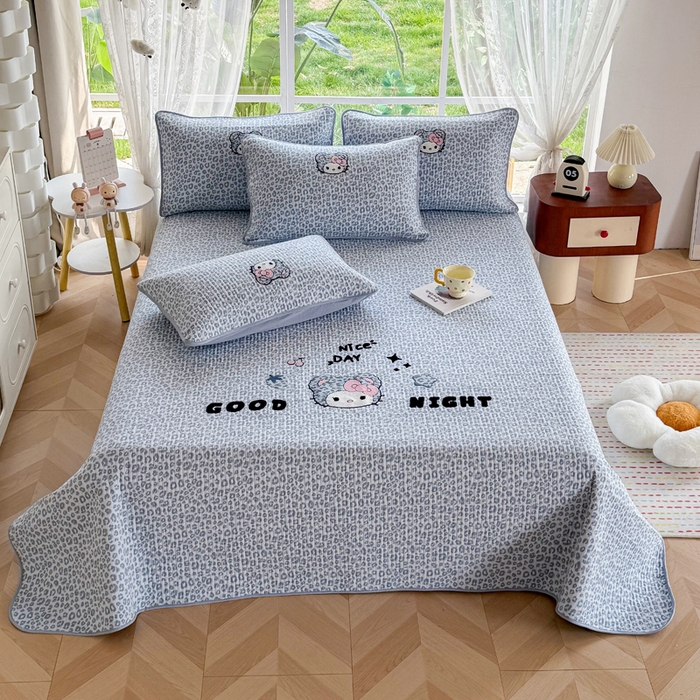 91家纺网 家纺一手货源 找家纺 恋佳居 2026新款毛巾绣古法棉床笠床盖四件套 蓝酷豹猫