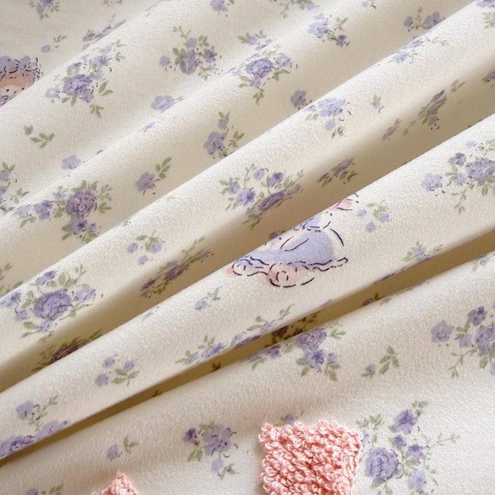 91家纺网 家纺一手货源 找家纺 恋佳居 2026新款毛巾绣古法棉床笠床盖四件套 迷雾紫兔