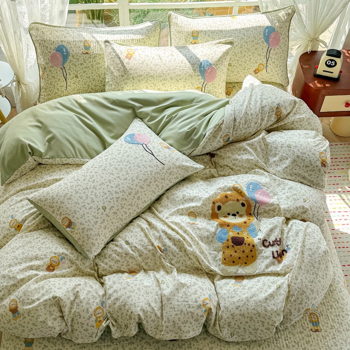 91家纺网 家纺一手货源 找家纺 恋佳居 2026新款毛巾绣古法棉床笠床盖四件套 花狮轻梦