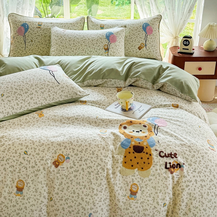 91家纺网 家纺一手货源 找家纺 恋佳居 2026新款毛巾绣古法棉床笠床盖四件套 花狮轻梦