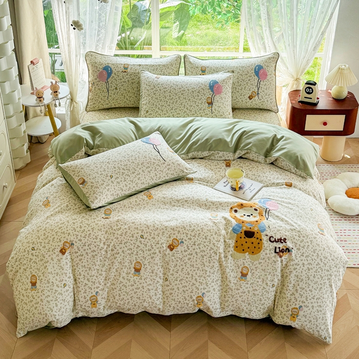 91家纺网 家纺一手货源 找家纺 恋佳居 2026新款毛巾绣古法棉床笠床盖四件套 花狮轻梦