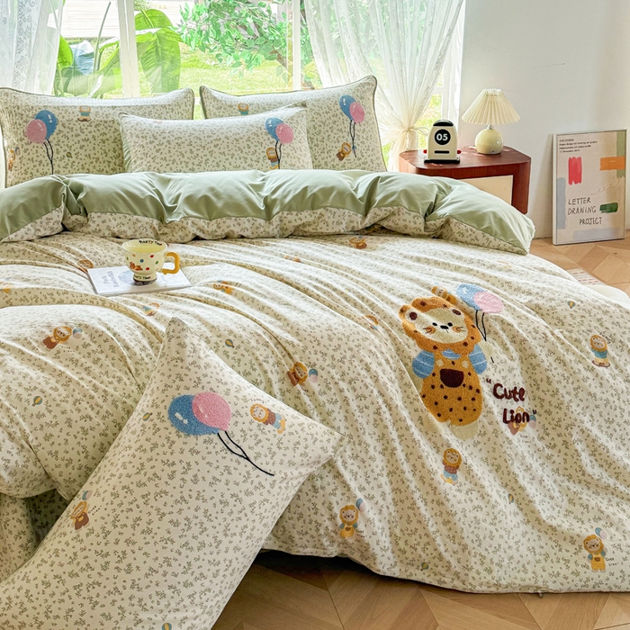 91家纺网 家纺一手货源 找家纺 恋佳居 2026新款毛巾绣古法棉床笠床盖四件套 花狮轻梦