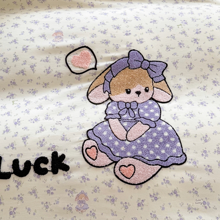 91家纺网 家纺一手货源 找家纺 恋佳居 2026新款毛巾绣古法棉床笠床盖四件套 迷雾紫兔