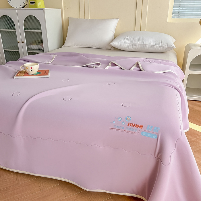 91家纺网 家纺一手货源 找家纺 柏薇 2026新款食品级硅胶A类高纯锦氨凉感夏被奶嘴同源材质食品级 硅胶夏被-丁香紫