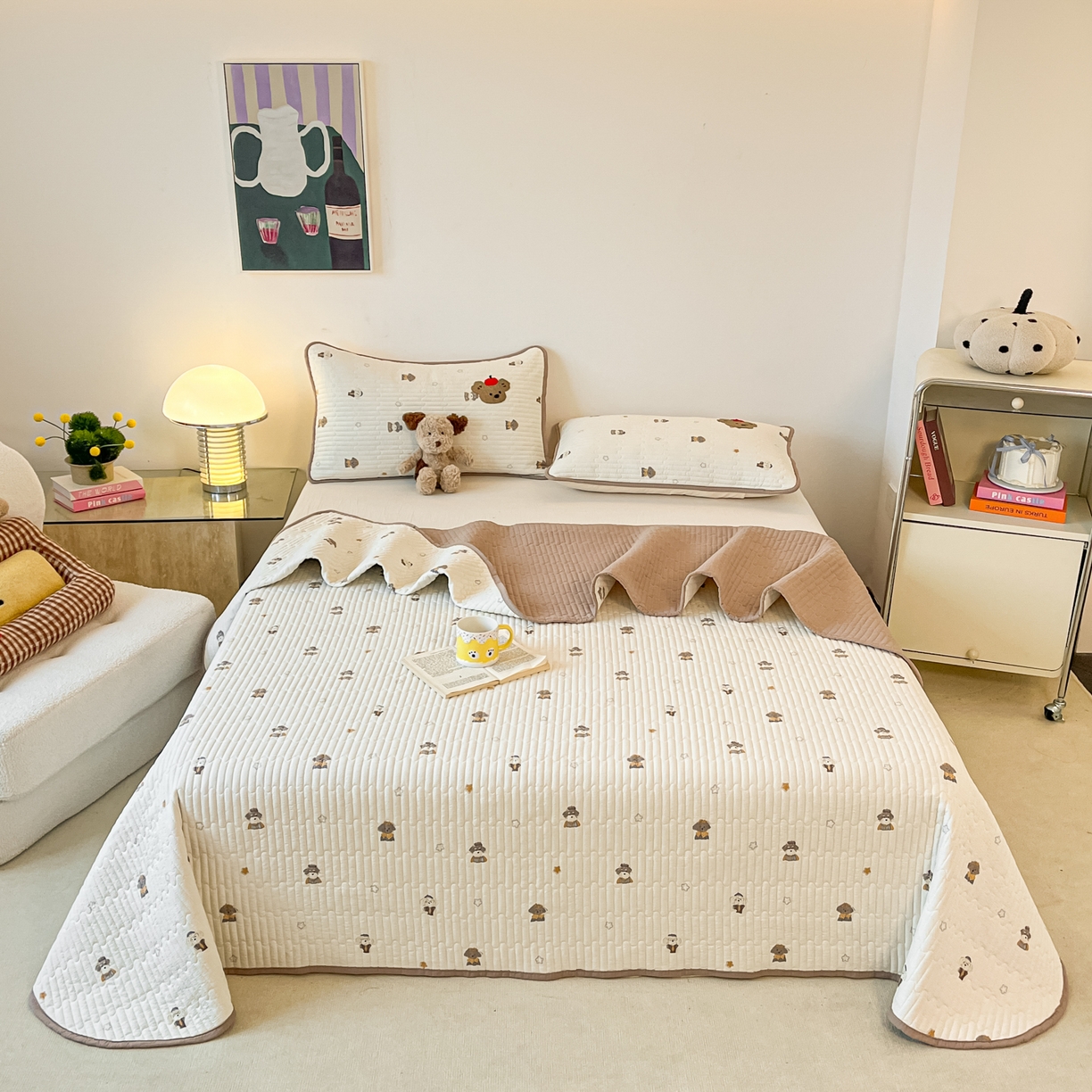 91家纺网 家纺一手货源 找家纺 老帅的工厂店 2026新款云感双层纱毛巾绣床盖单品床盖床盖单件 小狗滑板日