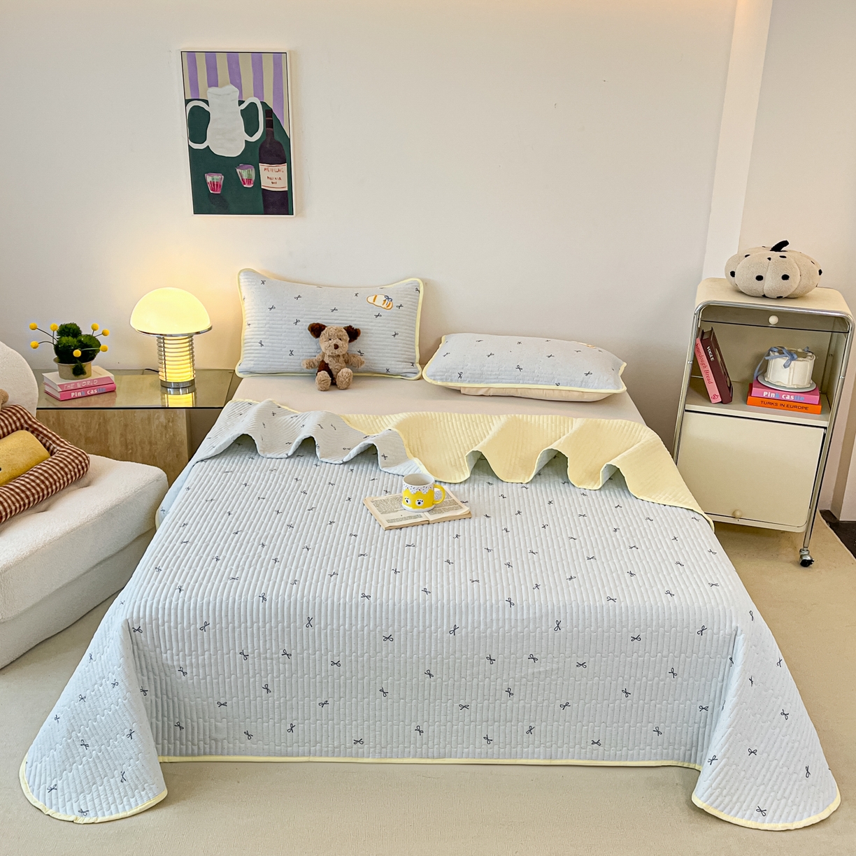 91家纺网 家纺一手货源 找家纺 老帅的工厂店 2026新款云感双层纱毛巾绣床盖单品床盖床盖单件 小熊牛仔包