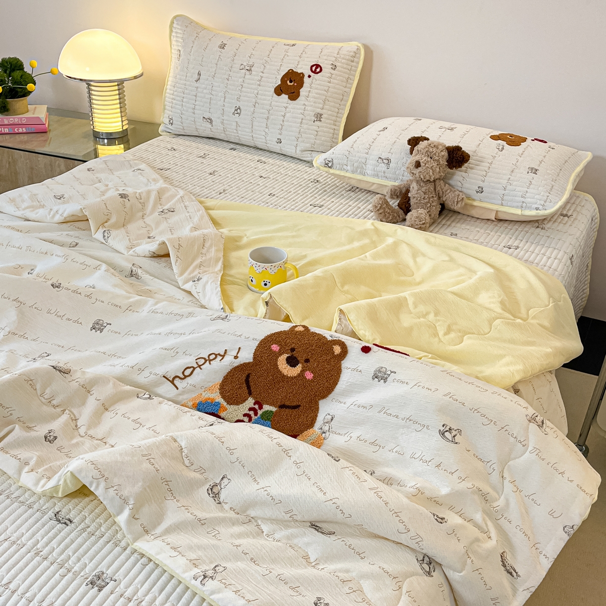 91家纺网 家纺一手货源 找家纺 老帅的工厂店 2026新款云感双层纱毛巾绣床盖单品床盖床盖单件 绘本小熊