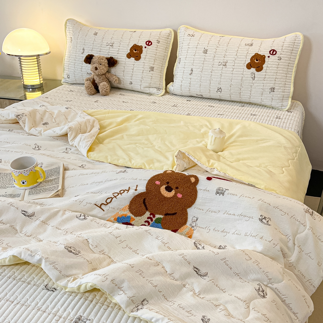 91家纺网 家纺一手货源 找家纺 老帅的工厂店 2026新款云感双层纱毛巾绣床盖单品床盖床盖单件 绘本小熊