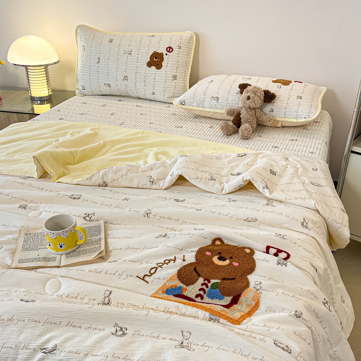 91家纺网 家纺一手货源 找家纺 老帅的工厂店 2026新款云感双层纱毛巾绣床盖单品床盖床盖单件 绘本小熊