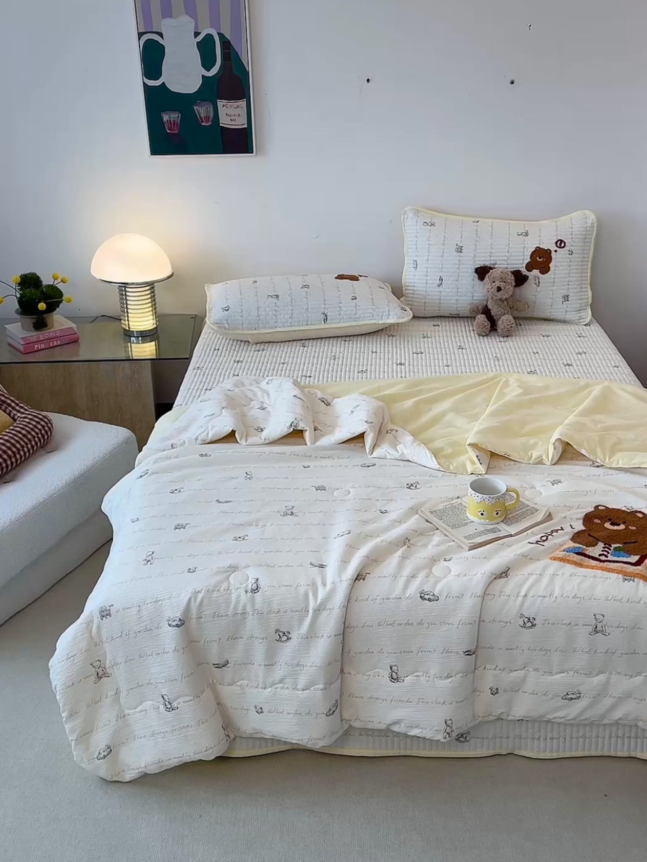 91家纺网 家纺一手货源 找家纺 老帅的工厂店 2026新款云感双层纱毛巾绣床盖单品床盖床盖单件 绘本小熊