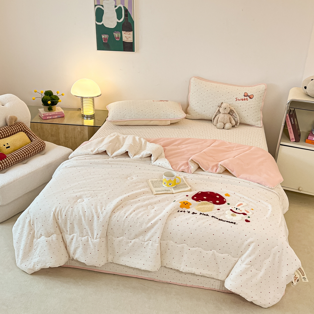 91家纺网 家纺一手货源 找家纺 老帅的工厂店 2026新款云感双层纱毛巾绣床盖单品床盖床盖单件 蘑菇屋