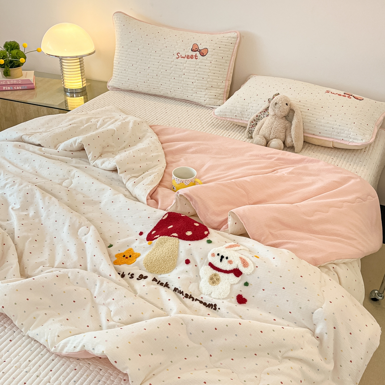 91家纺网 家纺一手货源 找家纺 老帅的工厂店 2026新款云感双层纱毛巾绣床盖单品床盖床盖单件 蘑菇屋