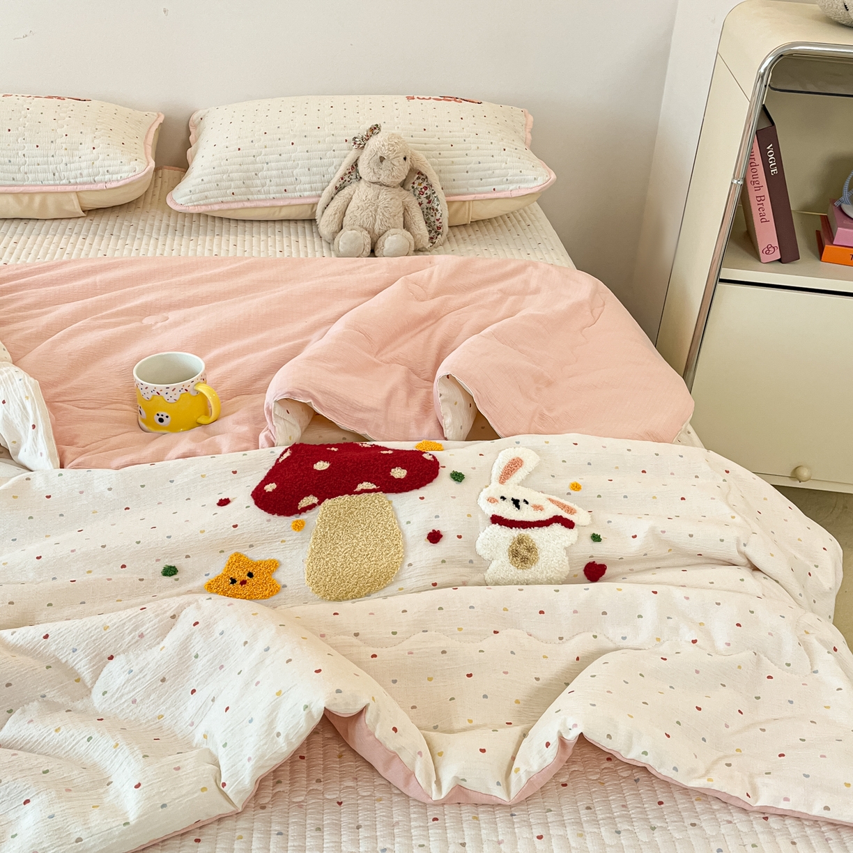 91家纺网 家纺一手货源 找家纺 老帅的工厂店 2026新款云感双层纱毛巾绣床盖单品床盖床盖单件 蘑菇屋