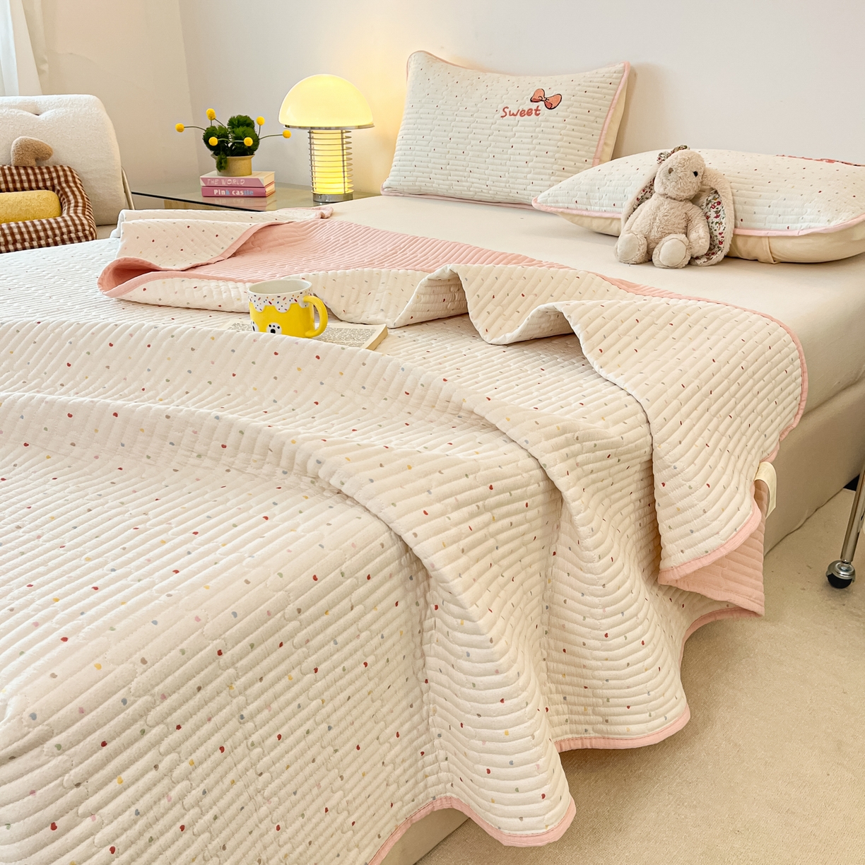 91家纺网 家纺一手货源 找家纺 老帅的工厂店 2026新款云感双层纱毛巾绣床盖单品床盖床盖单件 蘑菇屋