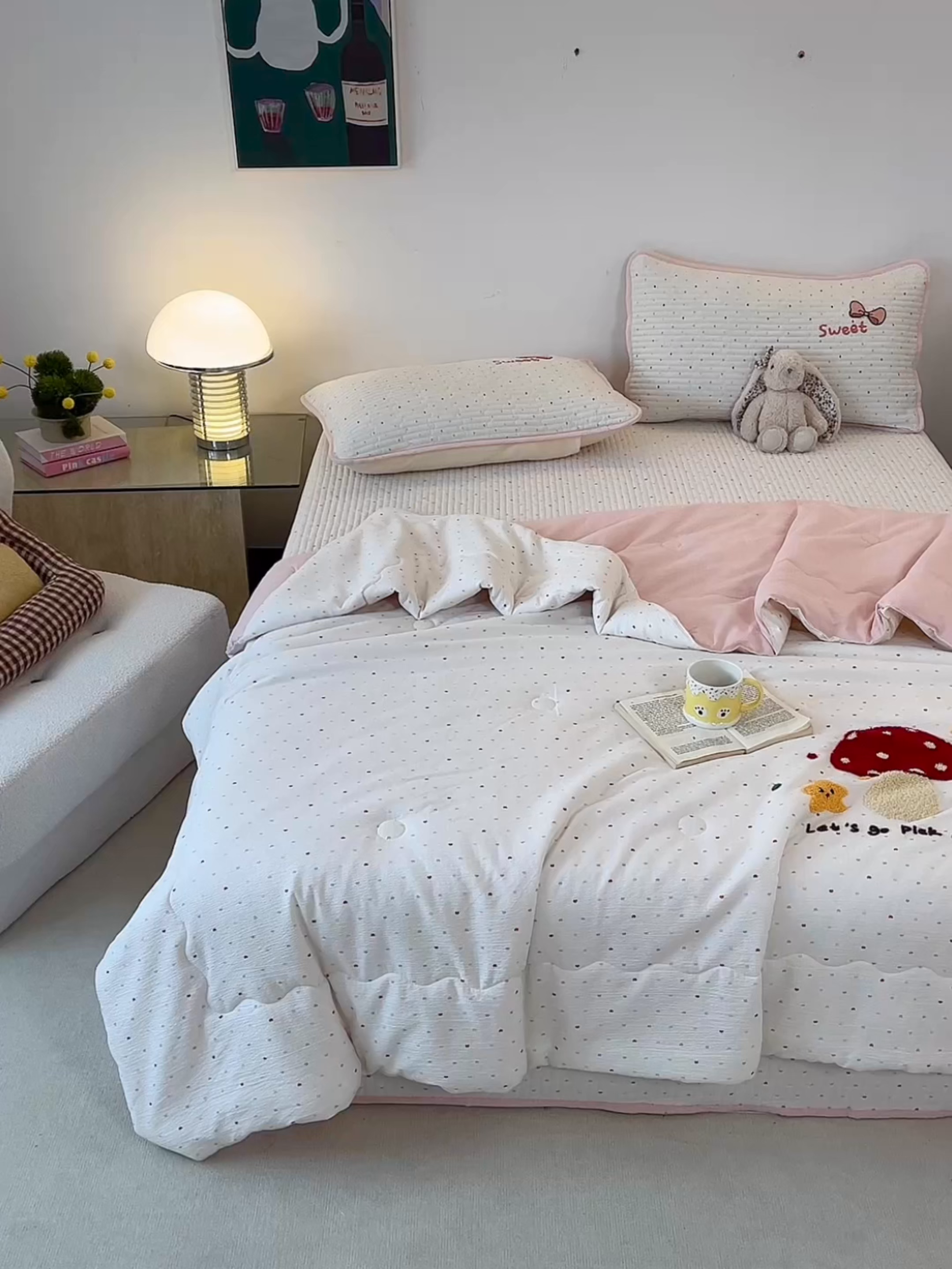 91家纺网 家纺一手货源 找家纺 老帅的工厂店 2026新款云感双层纱毛巾绣床盖单品床盖床盖单件 蘑菇屋