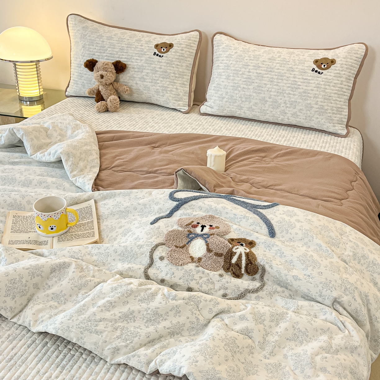 91家纺网 家纺一手货源 找家纺 老帅的工厂店 2026新款云感双层纱毛巾绣床盖单品床盖床盖单件 绒绒熊