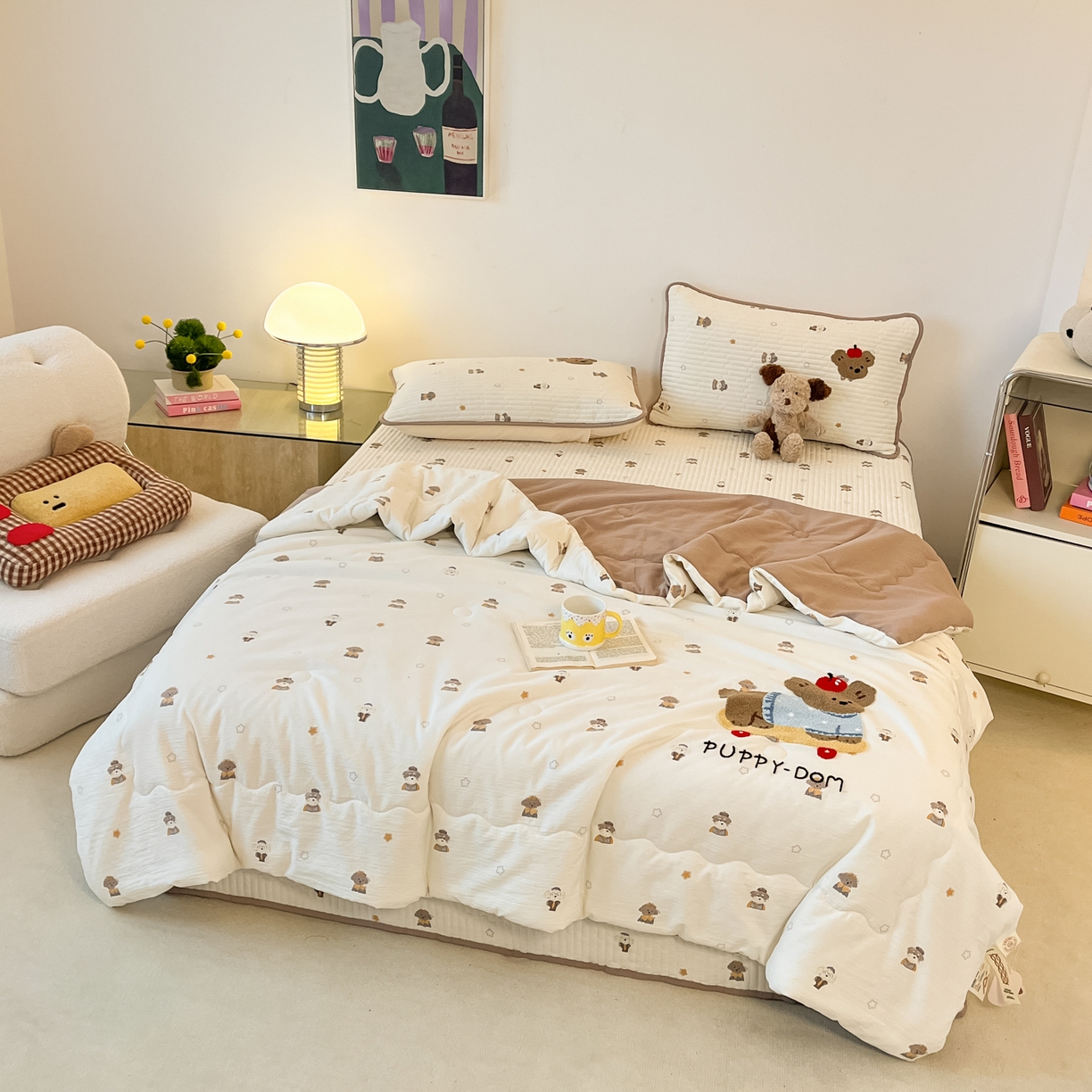 91家纺网 家纺一手货源 找家纺 老帅的工厂店 2026新款云感双层纱毛巾绣床盖单品床盖床盖单件 小狗滑板日