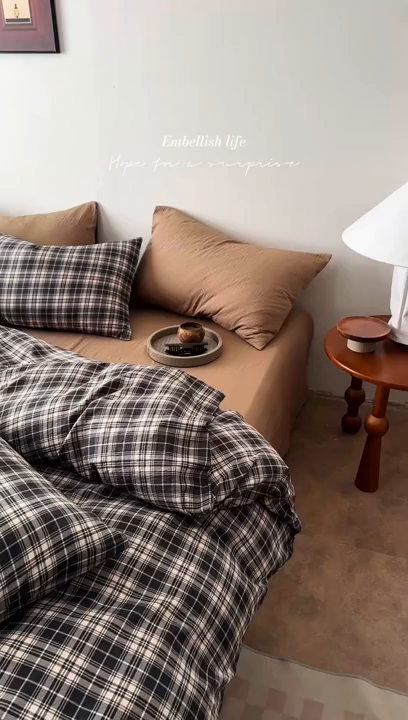 91家纺网 家纺一手货源 找家纺 豪美鑫 2026新款经典格纹四件套 苏格兰系列 苏格兰-灰