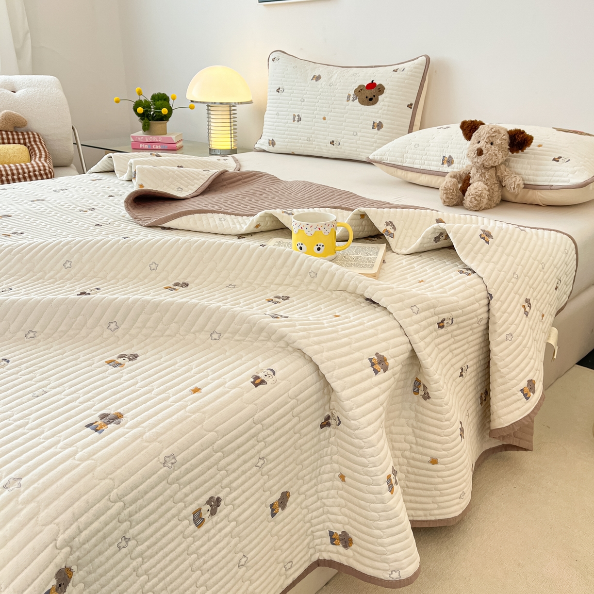 91家纺网 家纺一手货源 找家纺 老帅的工厂店 2026新款云感双层纱毛巾绣床盖单品床盖床盖单件 小狗滑板日