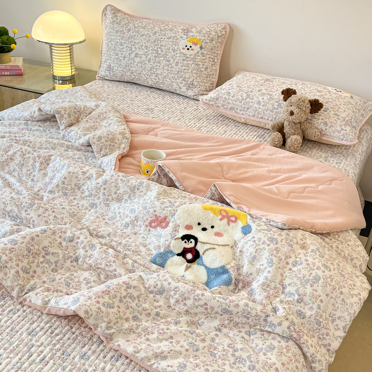 91家纺网 家纺一手货源 找家纺 老帅的工厂店 2026新款云感双层纱毛巾绣床盖单品床盖床盖单件 小熊酱