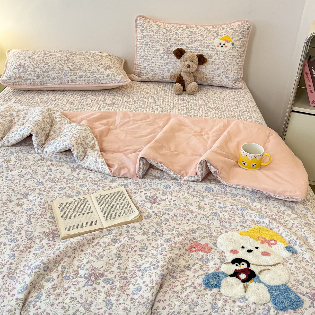 91家纺网 家纺一手货源 找家纺 老帅的工厂店 2026新款云感双层纱毛巾绣床盖单品床盖床盖单件 小熊酱