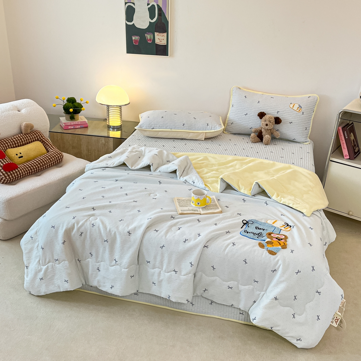 91家纺网 家纺一手货源 找家纺 老帅的工厂店 2026新款云感双层纱毛巾绣床盖单品床盖床盖单件 小熊牛仔包