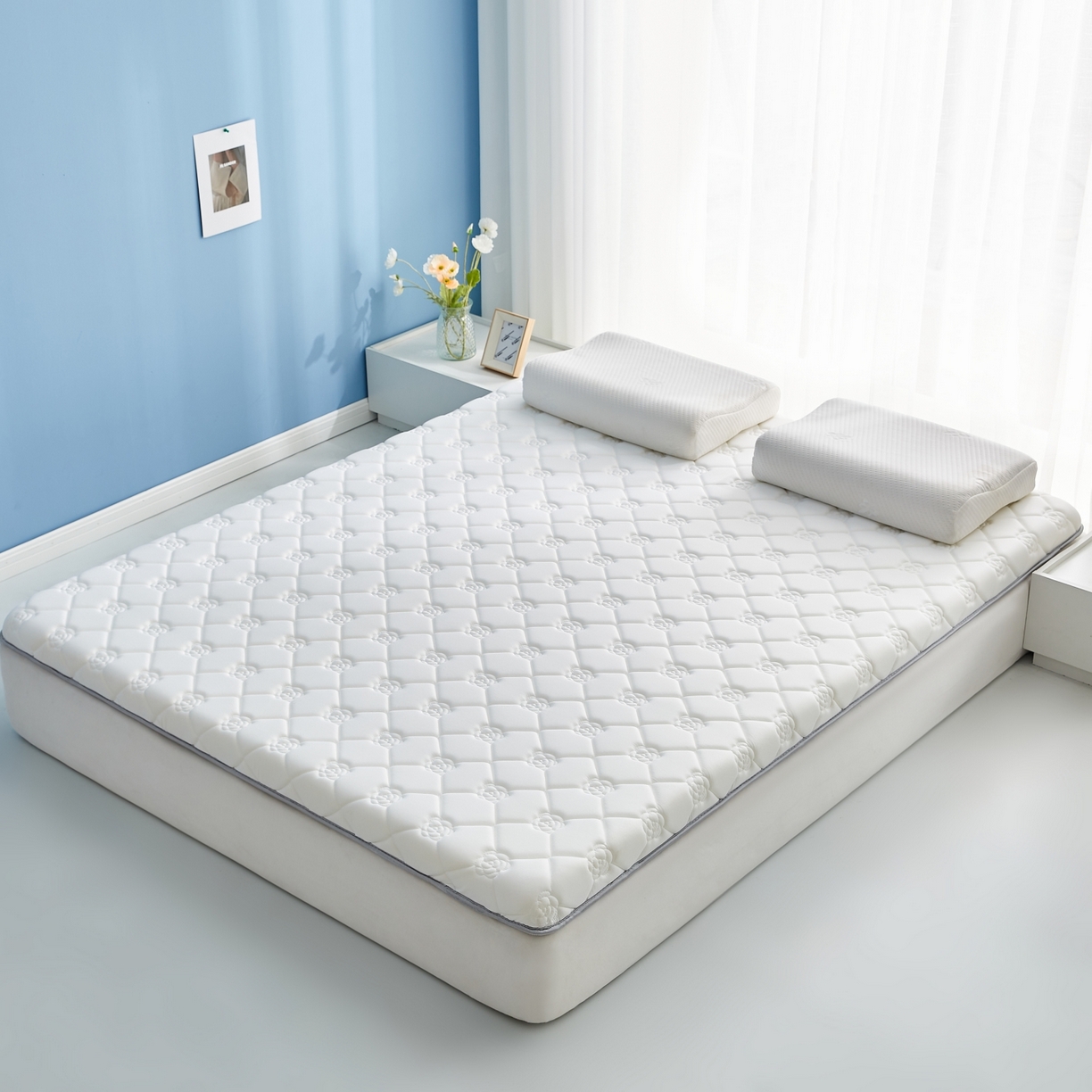 91家纺网 家纺一手货源 找家纺 优莱床垫 2026新款乳胶抗压棉玫瑰单边床垫 玫瑰白单边