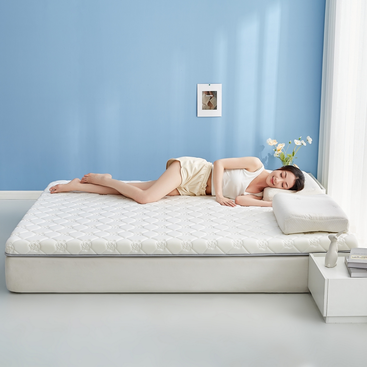 91家纺网 家纺一手货源 找家纺 优莱床垫 2026新款乳胶抗压棉玫瑰单边床垫 玫瑰白单边