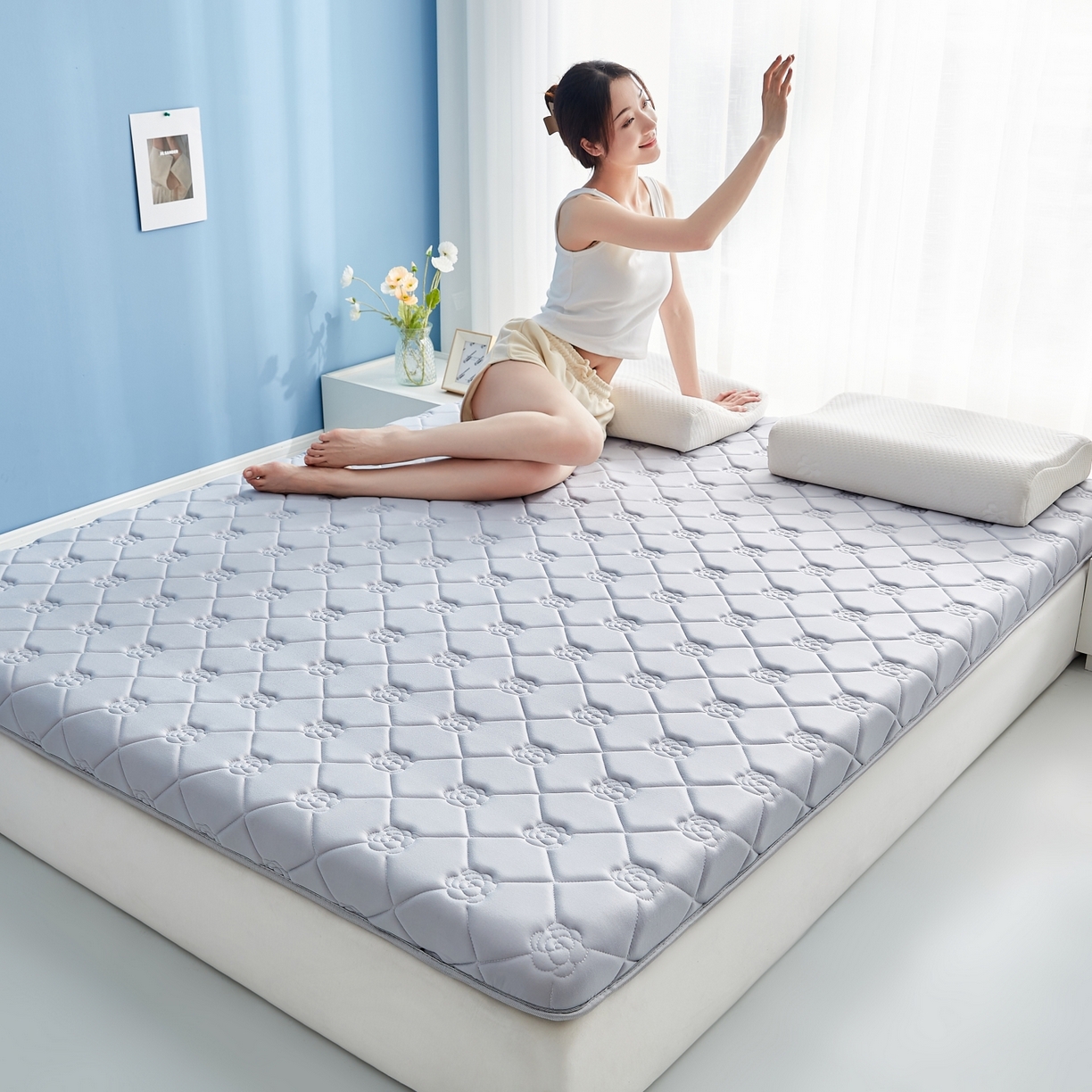 91家纺网 家纺一手货源 找家纺 优莱床垫 2026新款乳胶抗压棉玫瑰单边床垫 玫瑰灰单边