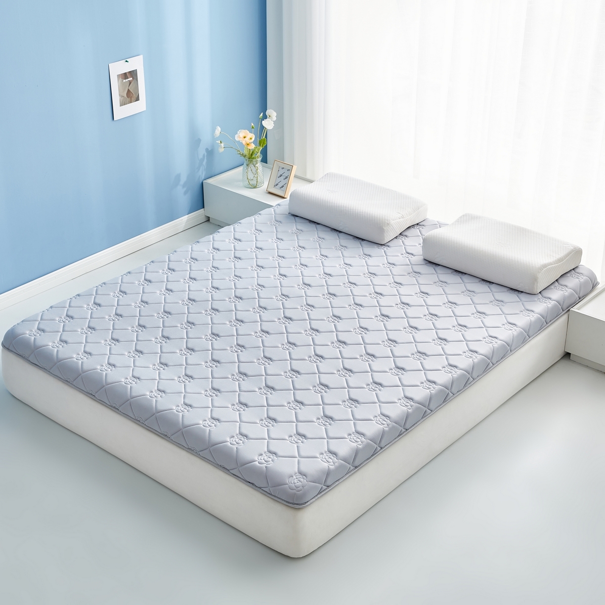 91家纺网 家纺一手货源 找家纺 优莱床垫 2026新款乳胶抗压棉玫瑰单边床垫 玫瑰灰单边