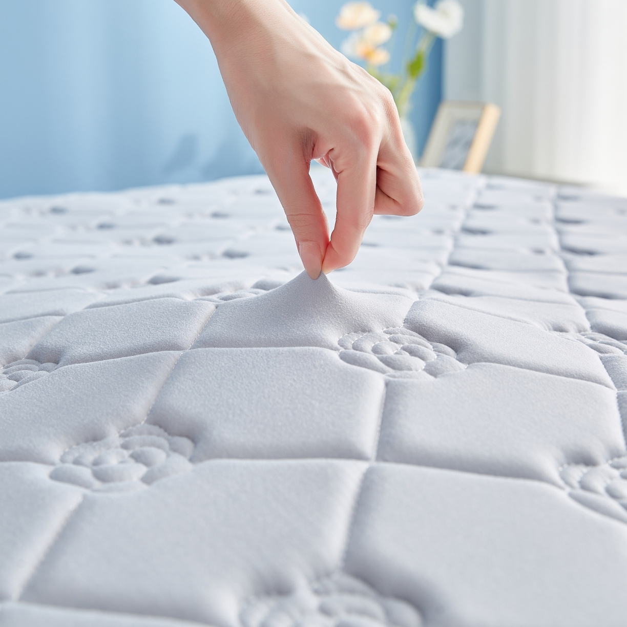 91家纺网 家纺一手货源 找家纺 优莱床垫 2026新款乳胶抗压棉玫瑰单边床垫 玫瑰灰单边