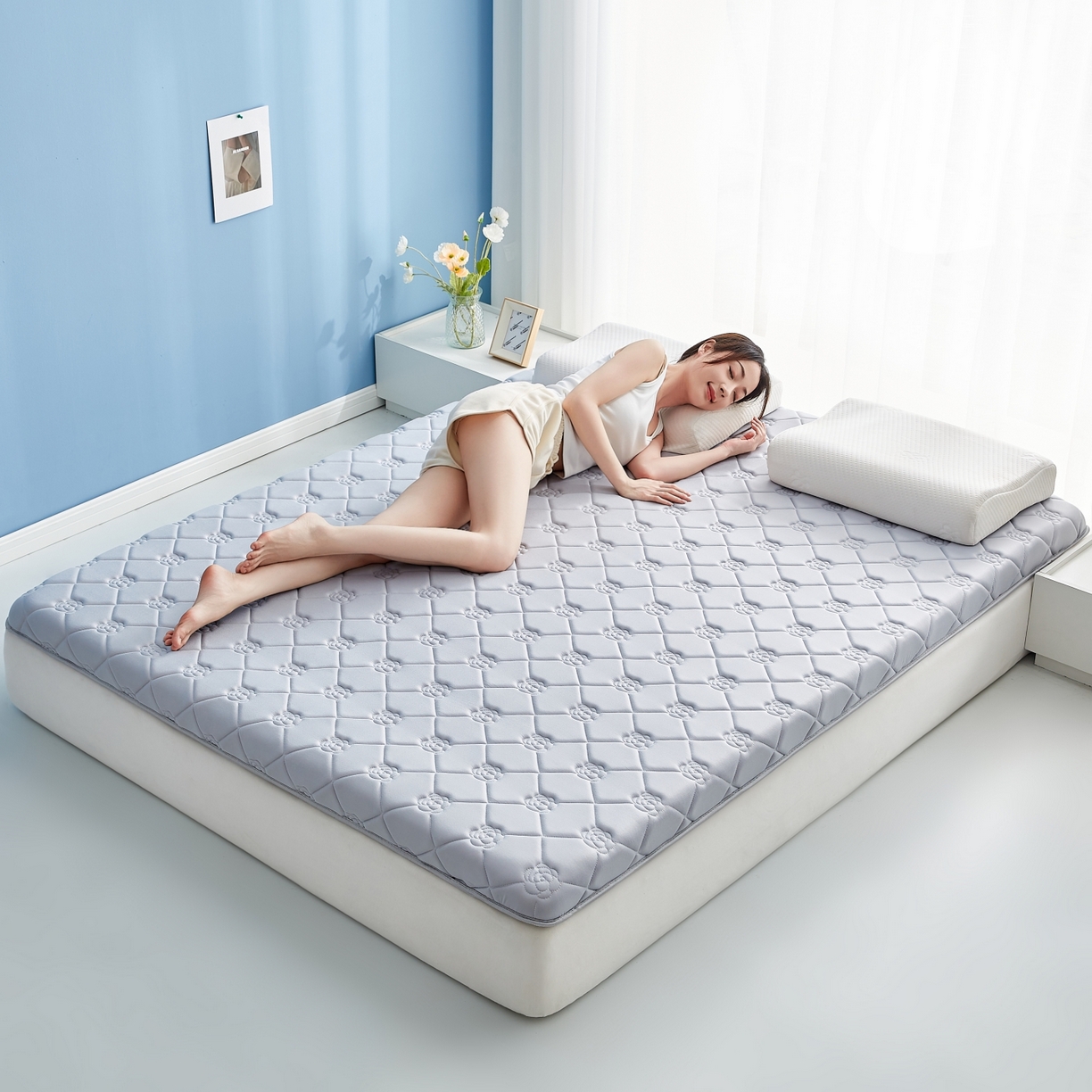 91家纺网 家纺一手货源 找家纺 优莱床垫 2026新款乳胶抗压棉玫瑰单边床垫 玫瑰灰单边