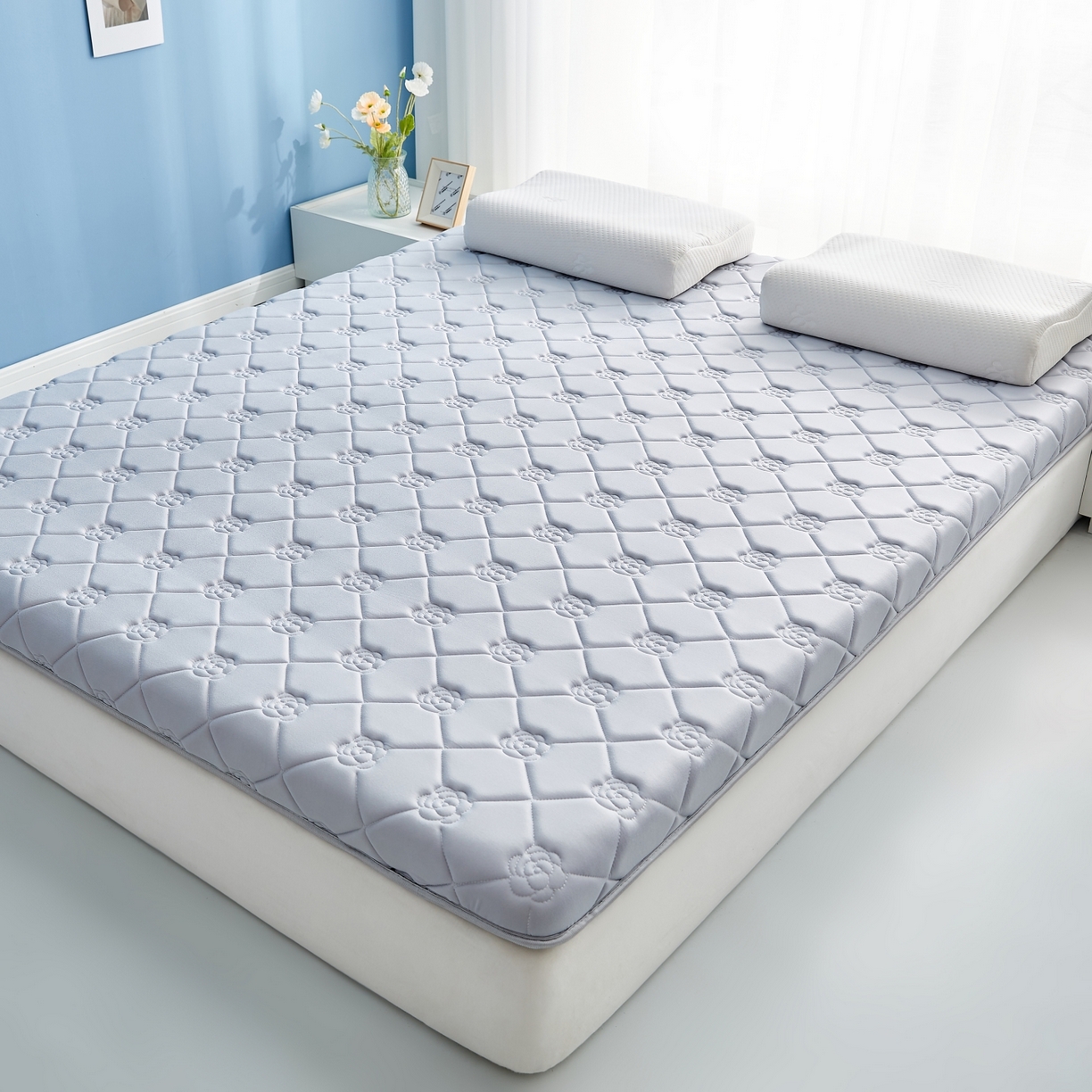 91家纺网 家纺一手货源 找家纺 优莱床垫 2026新款乳胶抗压棉玫瑰单边床垫 玫瑰灰单边