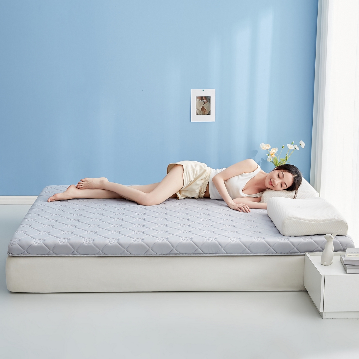 91家纺网 家纺一手货源 找家纺 优莱床垫 2026新款乳胶抗压棉玫瑰单边床垫 玫瑰灰单边