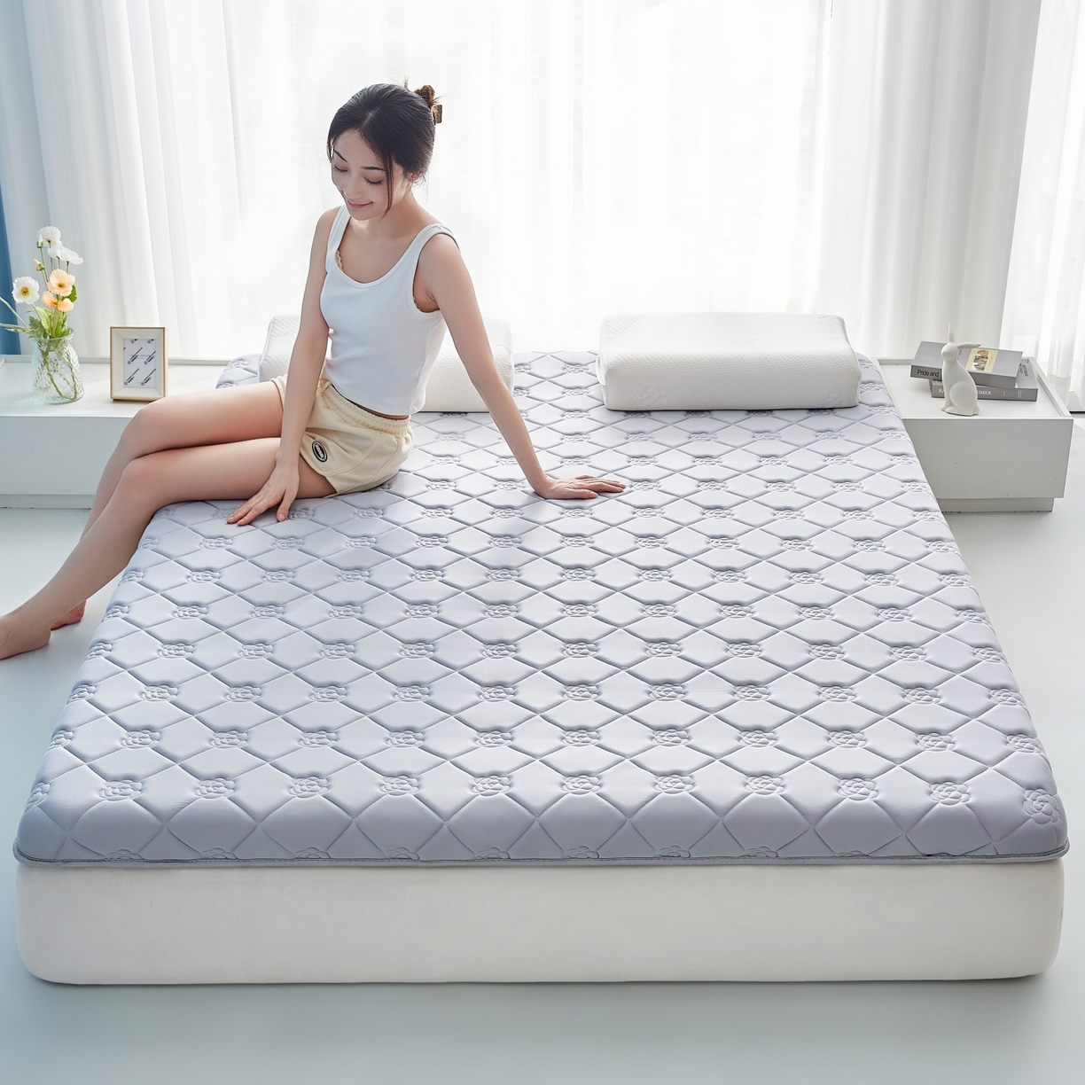 91家纺网 家纺一手货源 找家纺 优莱床垫 2026新款乳胶抗压棉玫瑰单边床垫 玫瑰灰单边