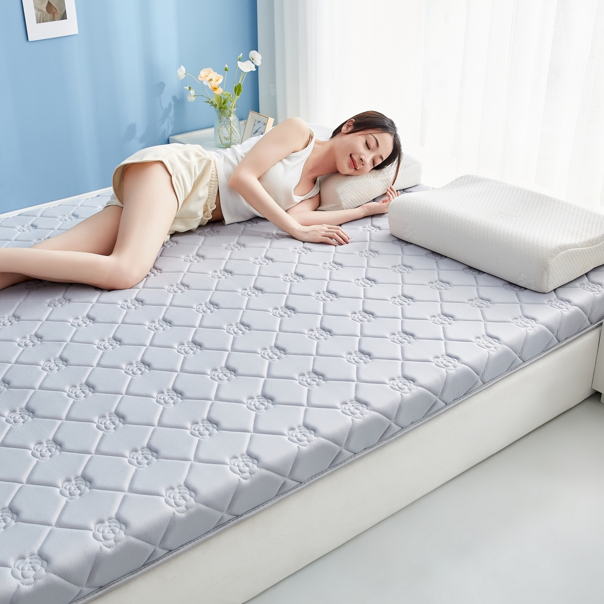 91家纺网 家纺一手货源 找家纺 优莱床垫 2026新款乳胶抗压棉玫瑰单边床垫 玫瑰灰单边