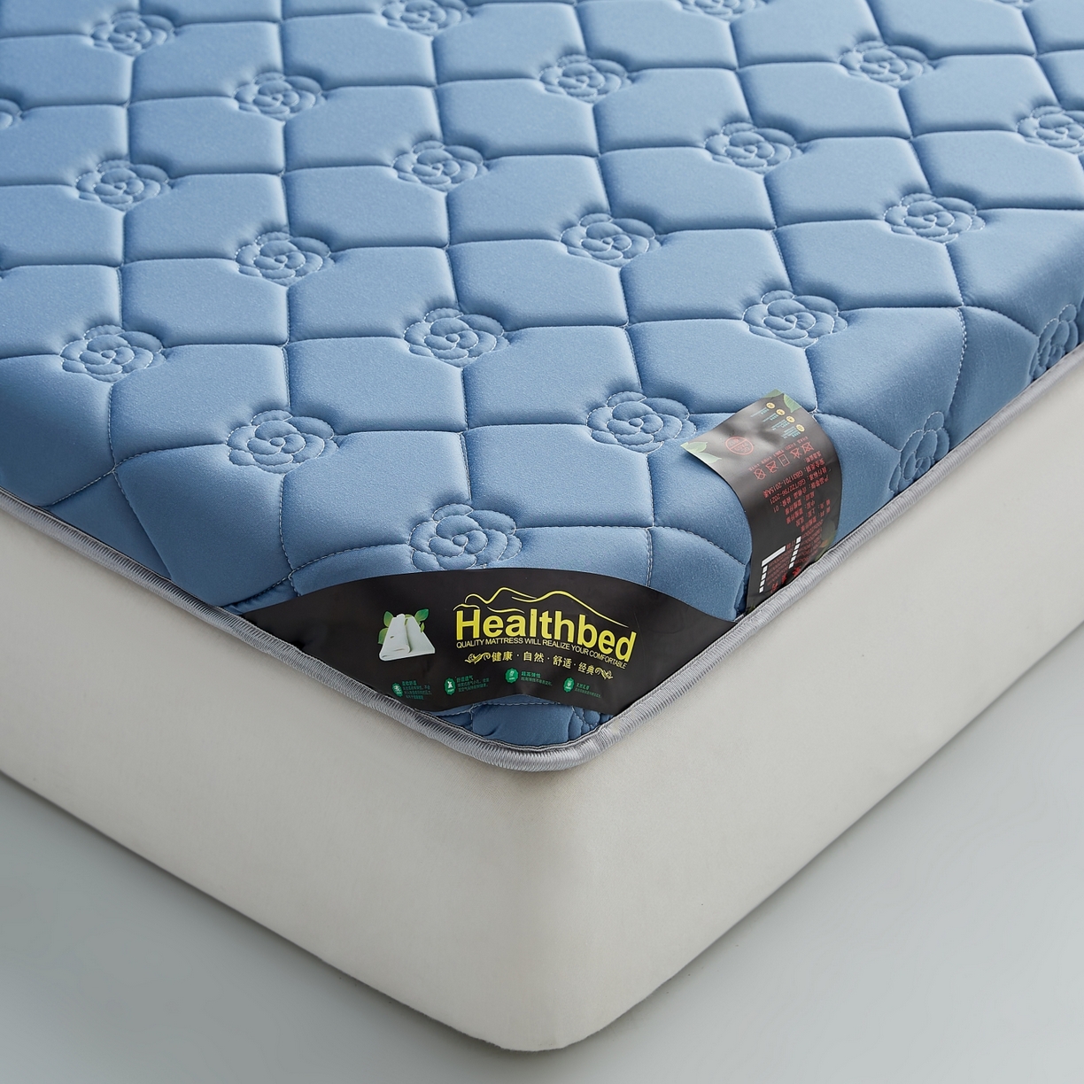 91家纺网 家纺一手货源 找家纺 优莱床垫 2026新款乳胶抗压棉玫瑰单边床垫 玫瑰蓝单边