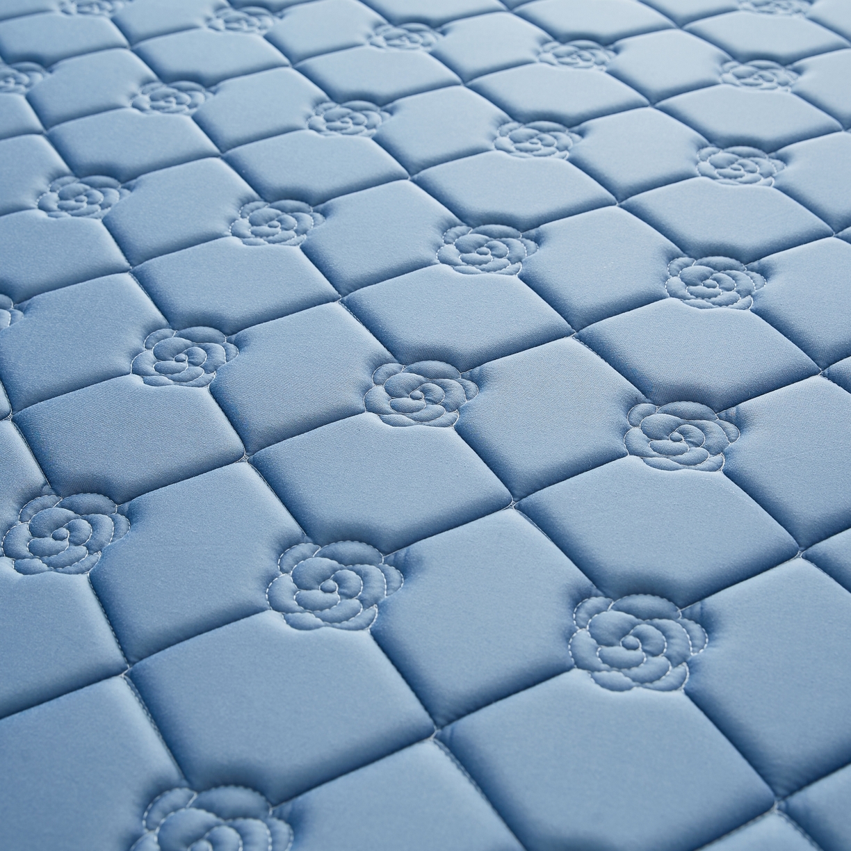 91家纺网 家纺一手货源 找家纺 优莱床垫 2026新款乳胶抗压棉玫瑰单边床垫 玫瑰蓝单边