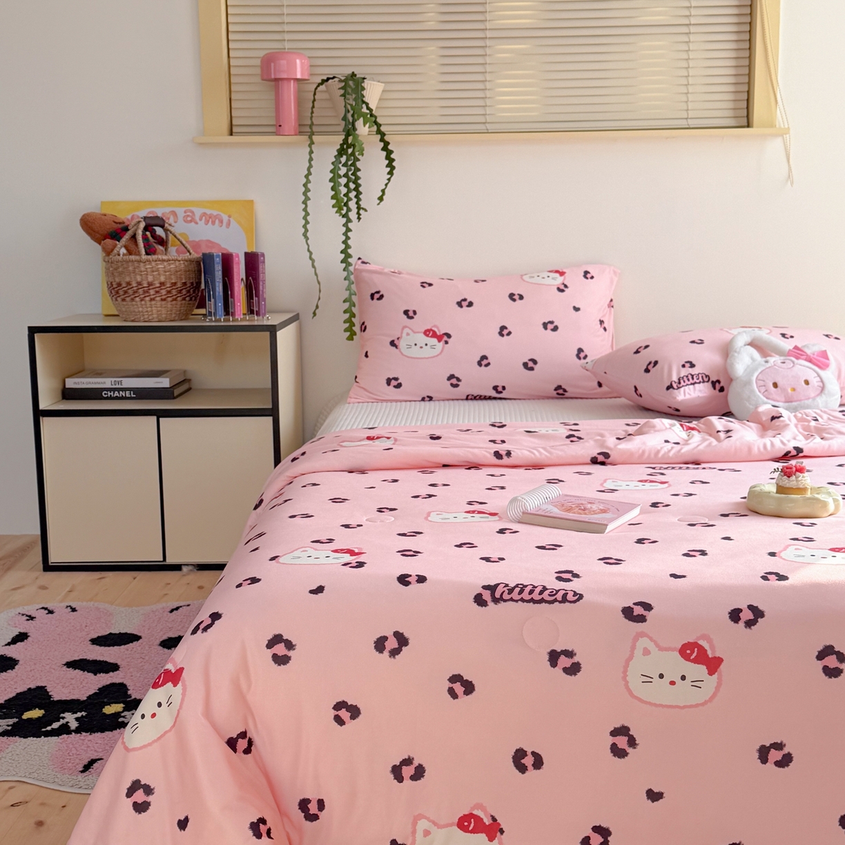 91家纺网 家纺一手货源 找家纺 暖生活 2026春夏新款A类牛奶针织棉夏被夏凉被空调被 豹纹凯蒂