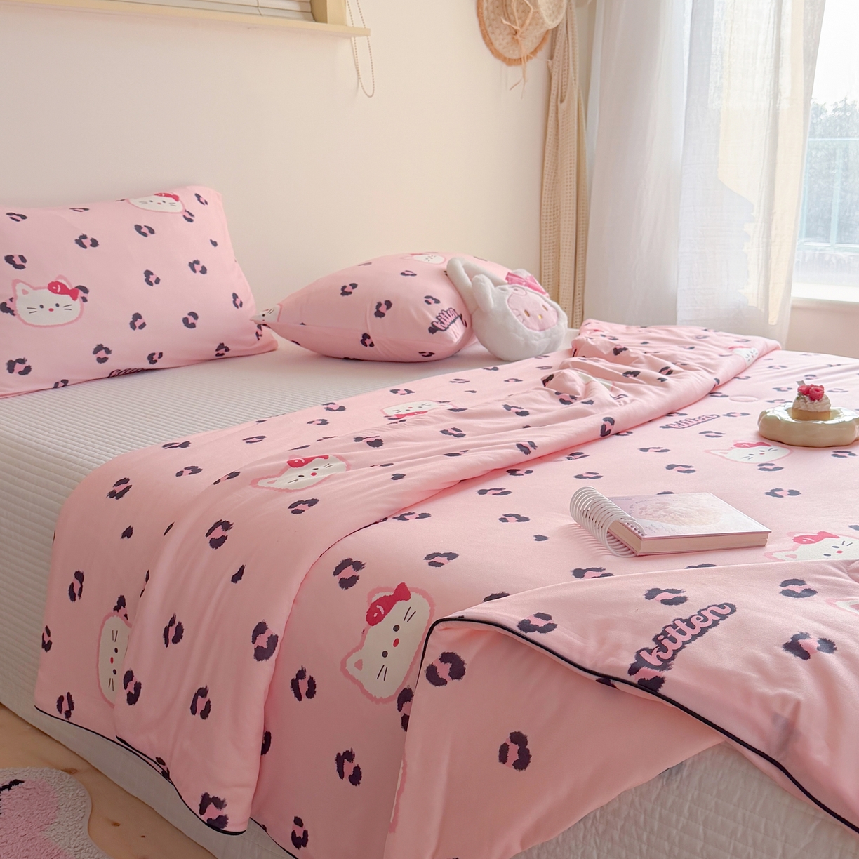 91家纺网 家纺一手货源 找家纺 暖生活 2026春夏新款A类牛奶针织棉夏被夏凉被空调被 豹纹凯蒂