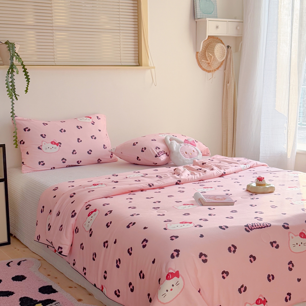 91家纺网 家纺一手货源 找家纺 暖生活 2026春夏新款A类牛奶针织棉夏被夏凉被空调被 豹纹凯蒂