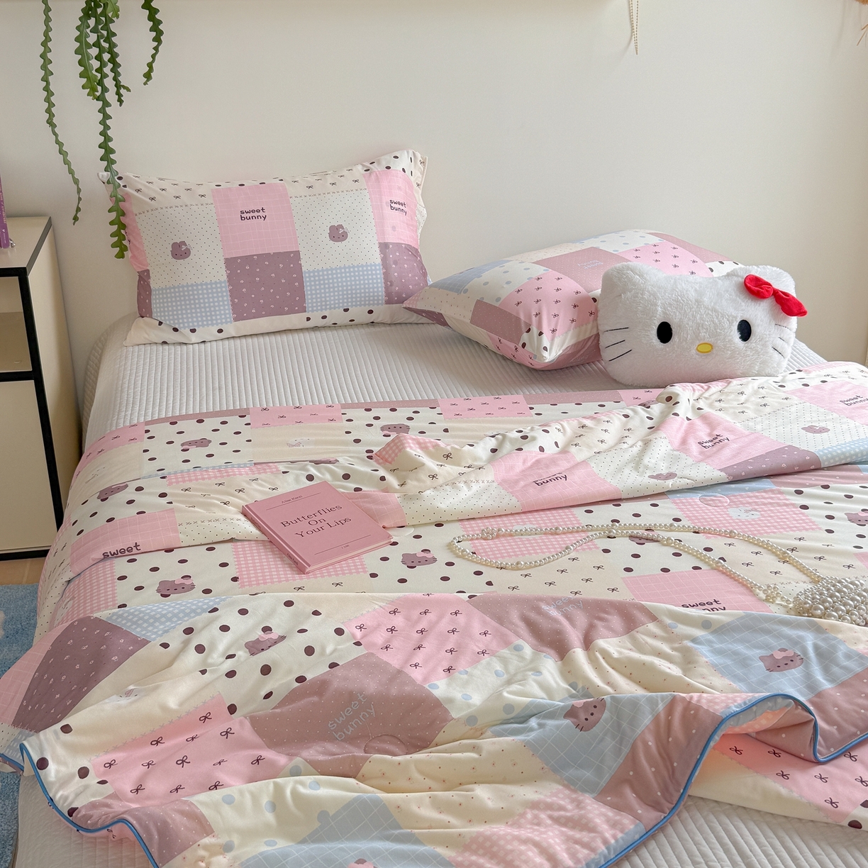 91家纺网 家纺一手货源 找家纺 暖生活 2026春夏新款A类牛奶针织棉夏被夏凉被空调被 粉咖Kt