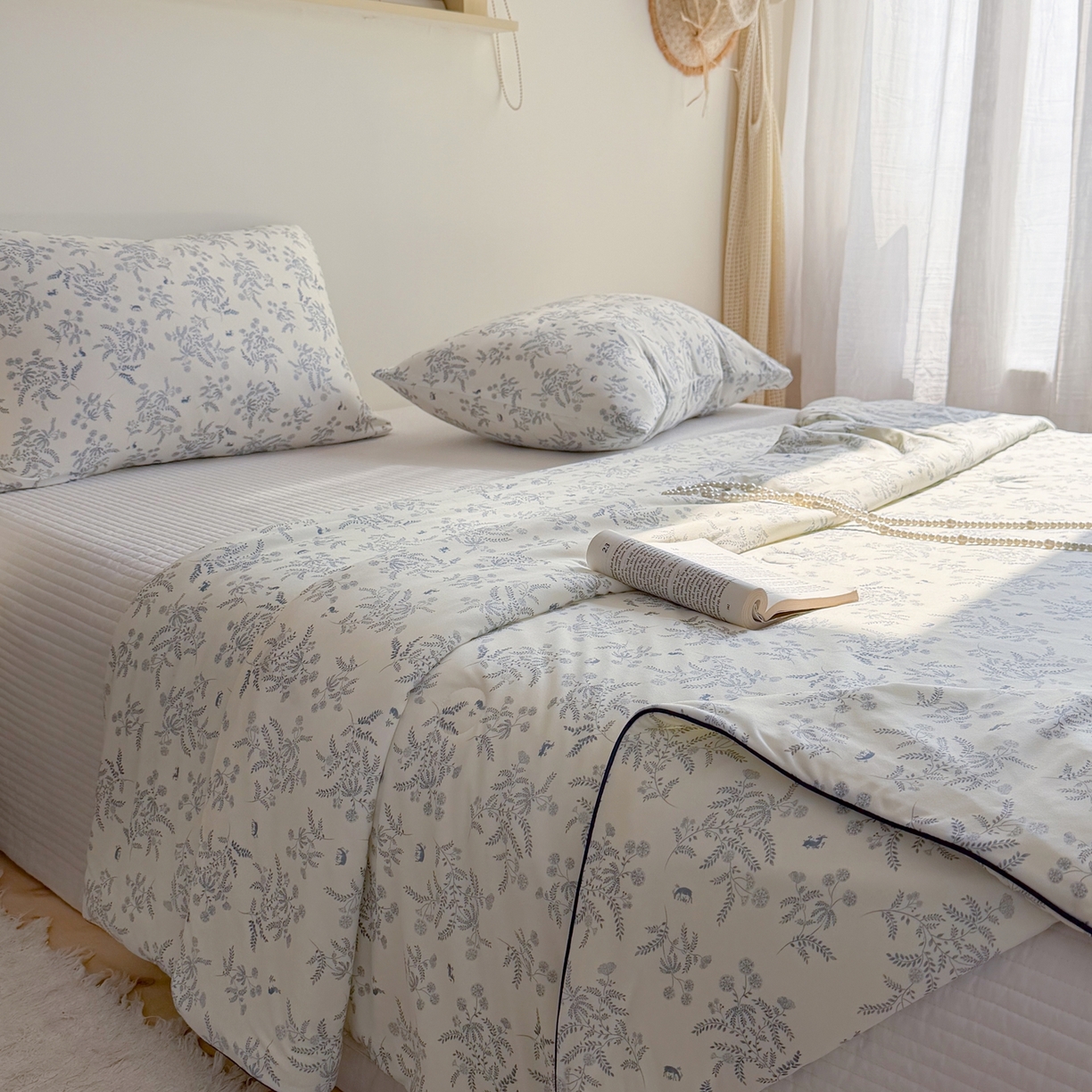 91家纺网 家纺一手货源 找家纺 暖生活 2026春夏新款A类牛奶针织棉夏被夏凉被空调被 蓝意