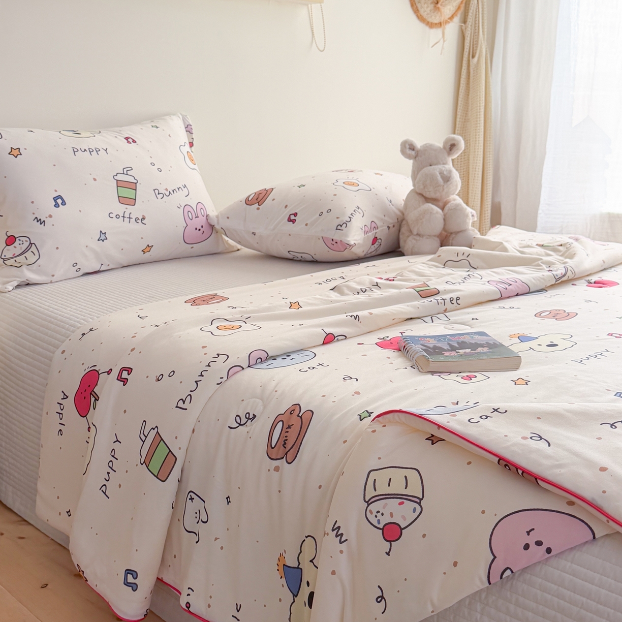 91家纺网 家纺一手货源 找家纺 暖生活 2026春夏新款A类牛奶针织棉夏被夏凉被空调被 苹果咖啡